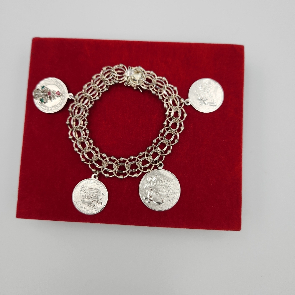 Vintage Elegant Sterling Silver Charm Bracelet